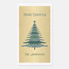 Moderne Weihnachtsbaum Green Gold Name Ornamente Serviette