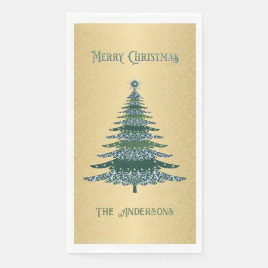 Moderne Weihnachtsbaum Green Gold Name Ornamente Serviette (Vorderseite)