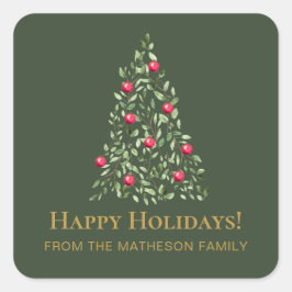 Moderne Weihnachtsbaum grün rot elegante Familie Quadratischer Aufkleber