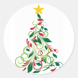 Moderne Weihnachtsbaum Illustration Runder Aufkleber