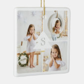 Moderne Weihnachtsbaum Monogram Three Foto Collage Keramikornament (Rechts)