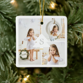 Moderne Weihnachtsbaum Monogram Three Foto Collage Keramikornament