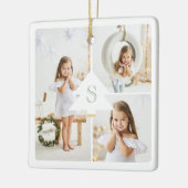 Moderne Weihnachtsbaum Monogram Three Foto Collage Keramikornament (Links)