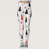 Moderne Weihnachtsbaum-Muster-Leggings mit Sternen Leggings (Vorderseite)