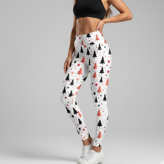 Moderne Weihnachtsbaum-Muster-Leggings mit Sternen Leggings
