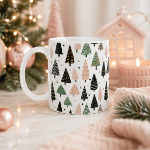 Moderne Weihnachtsbaum-Muster-Tasse in Rosa Kaffeetasse