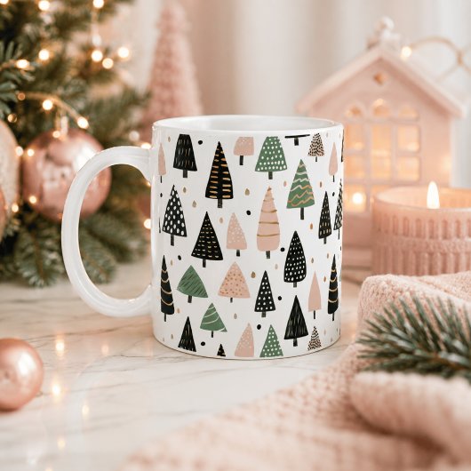 Moderne Weihnachtsbaum-Muster-Tasse in Rosa Kaffeetasse