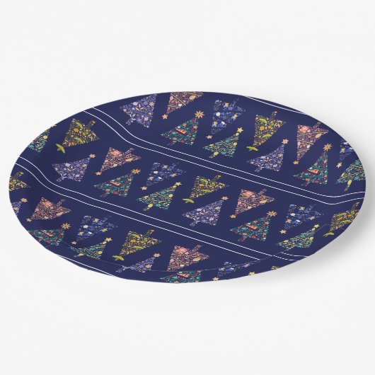 Moderne Weihnachtsbaum-Party-Teller - Set 3 Pappteller (Schrägansicht)