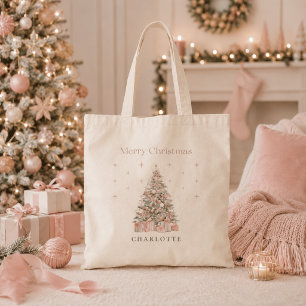 Moderne Weihnachtsbaum-Pink-Tasche personalisiert  Tragetasche