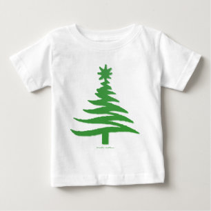 Moderne Weihnachtsbaum-Schablone Druck Grün Baby T-shirt