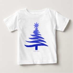 Moderne Weihnachtsbaum-Schablonen-Druck Blau Baby T-shirt