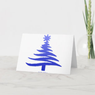 Moderne Weihnachtsbaum-Schablonen-Druck Blau Feiertagskarte