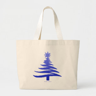 Moderne Weihnachtsbaum-Schablonen-Druck Blau Jumbo Stoffbeutel