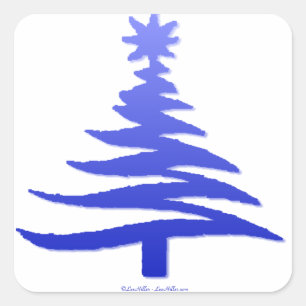 Moderne Weihnachtsbaum-Schablonen-Druck Blau Quadratischer Aufkleber