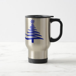 Moderne Weihnachtsbaum-Schablonen-Druck Blau Reisebecher