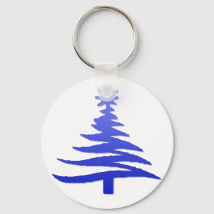 Moderne Weihnachtsbaum-Schablonen-Druck Blau Schlüsselanhänger