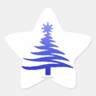Moderne Weihnachtsbaum-Schablonen-Druck Blau Stern-Aufkleber