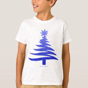 Moderne Weihnachtsbaum-Schablonen-Druck Blau T-Shirt