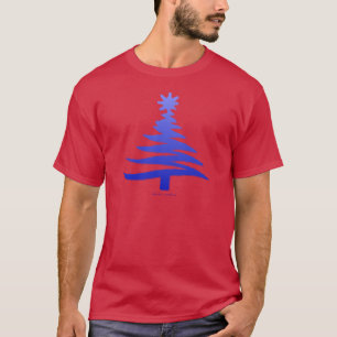 Moderne Weihnachtsbaum-Schablonen-Druck Blau T-Shirt
