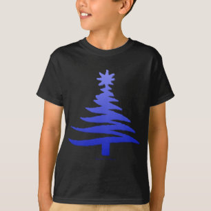 Moderne Weihnachtsbaum-Schablonen-Druck Blau T-Shirt