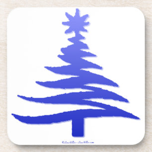 Moderne Weihnachtsbaum-Schablonen-Druck Blau Untersetzer