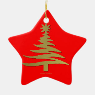 Moderne Weihnachtsbaum-Schablonen Druck Gold Keramikornament