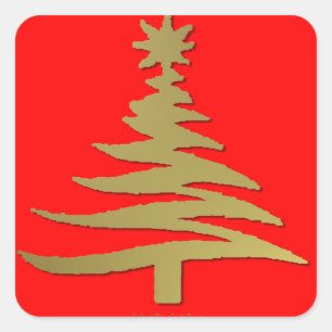Moderne Weihnachtsbaum-Schablonen Druck Gold Quadratischer Aufkleber