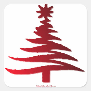 Moderne Weihnachtsbaum-Schablonen Druck Rot Quadratischer Aufkleber