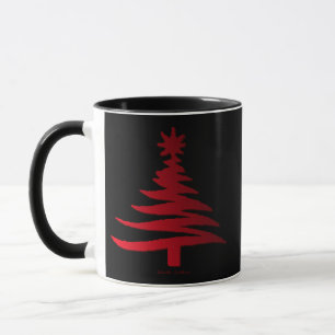 Moderne Weihnachtsbaum-Schablonen Druck Rot Tasse