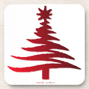 Moderne Weihnachtsbaum-Schablonen Druck Rot Untersetzer