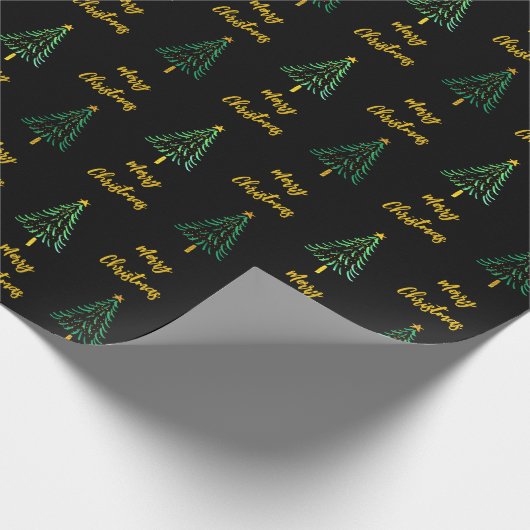 Moderne Weihnachtsbaum Schwarz Gold Frohe Weihnach Geschenkpapier (Ecke)