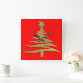 Moderne Weihnachtsbaum-Stift Gold Quadratische Wanduhr (Zuhause)