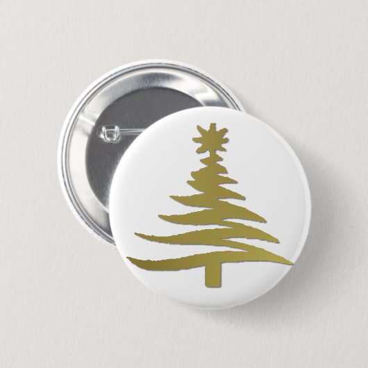 Moderne Weihnachtsbaum Stift Print Gold Button (Vorne & Hinten)