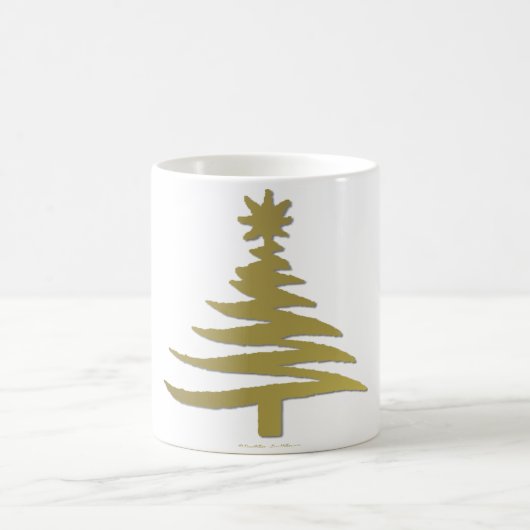 Moderne Weihnachtsbaum Stift Print Gold Kaffeetasse (Mittel)