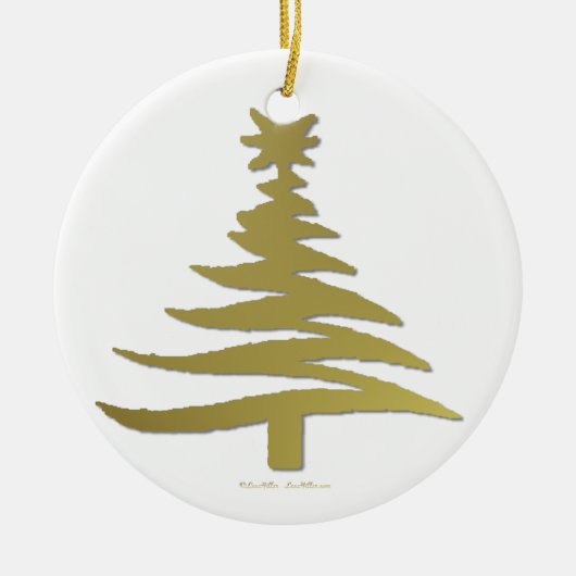 Moderne Weihnachtsbaum Stift Print Gold Keramik Ornament (Vorne)
