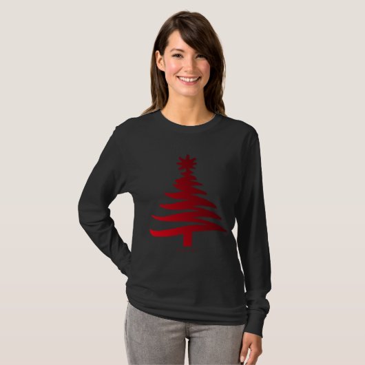 Moderne Weihnachtsbaum Stift Rot drucken T-Shirt (Vorne ganz)
