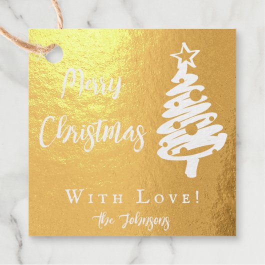 Moderne Weihnachtsbaum- und Kalligraphiebotschafte Geschenkanhänger (Vorderseite)