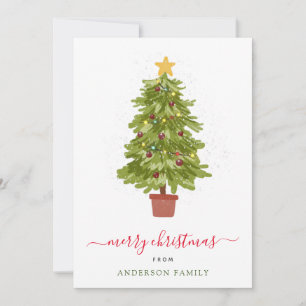 Moderne Weihnachtsbaum verschneite Familie Foto Feiertagskarte