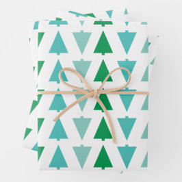 Moderne Weihnachtsbäume Aqua Holiday Gemustert Geschenkpapier Set