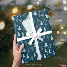 Moderne Weihnachtsbäume Blaue Grüne Muster Wrappin Geschenkpapier