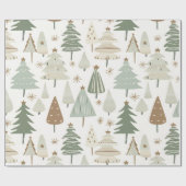 Moderne Weihnachtsbäume braun und grün Geschenkpapier (Flach)