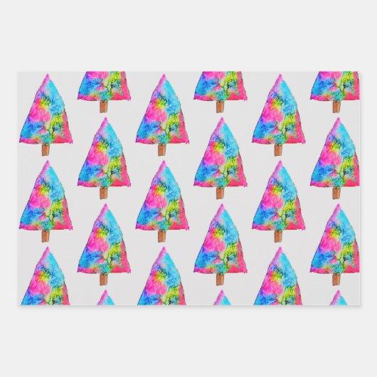Moderne Weihnachtsbäume, buntes Kunstdesign Geschenkpapier Set (Vorderseite 3)