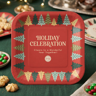 Moderne Weihnachtsbäume Corporate Frohe Feiertage Pappteller