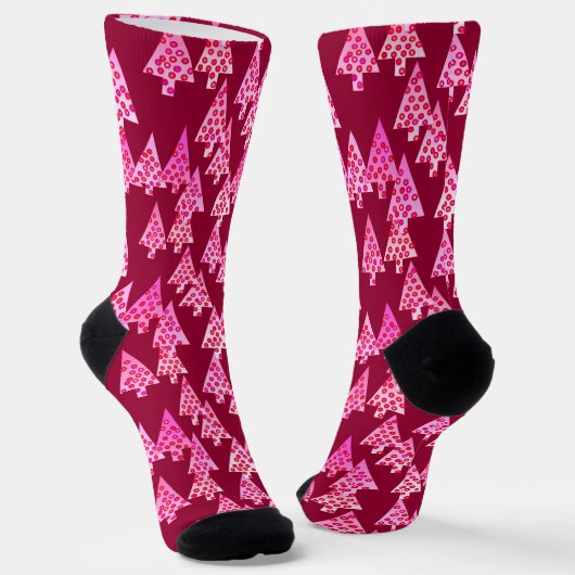 Moderne Weihnachtsbäume der Blume, Burgund & Pink Socken (Gewinkelt)