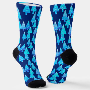 Moderne Weihnachtsbäume der Blume, Navy und Sky Bl Socken