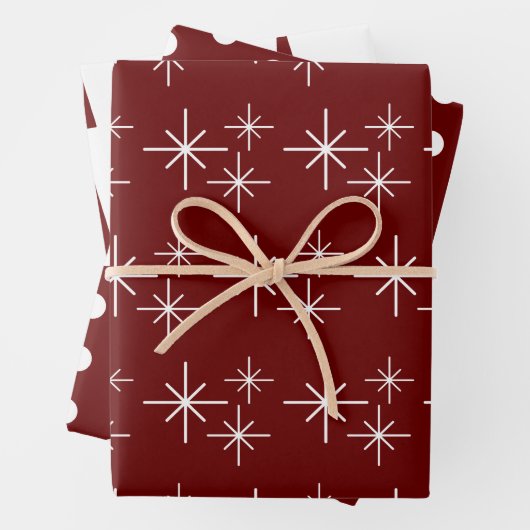 Moderne Weihnachtsbäume Einfache Schneeflocken Rot Geschenkpapier Set (Beispiel)