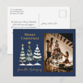 Moderne Weihnachtsbäume Familie Foto Navy Blue Feiertagspostkarte