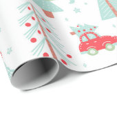Moderne Weihnachtsbäume Feiertage Roter Wagen Geschenkpapier (Rolleneckpunkt)