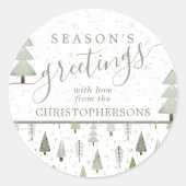 Moderne Weihnachtsbäume FROHE FESTTAGE Sage Runder Aufkleber (Vorderseite)