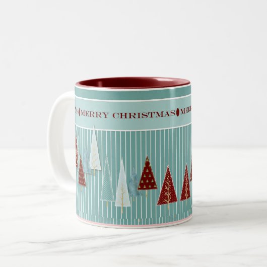 Moderne Weihnachtsbäume gestreift Urlaubsstimmung Zweifarbige Tasse (Vorderseite Links)